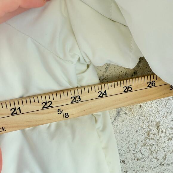 Lands End Down Puffer Coat White Long Maxi Jacket Fleece Lined Cabin Print M Vtg - Picture 11 of 11